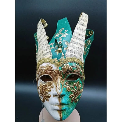 Máscara Veneciana Verde con Notas Musicales – Artesanal y Firmada