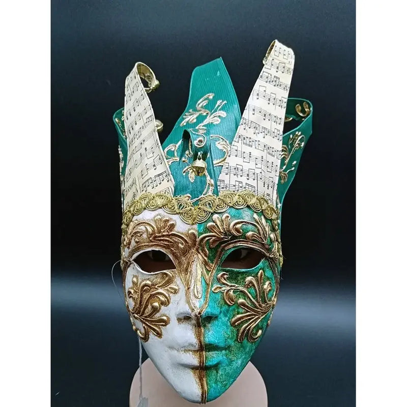 Máscara Veneciana Verde con Notas Musicales – Artesanal y Firmada
