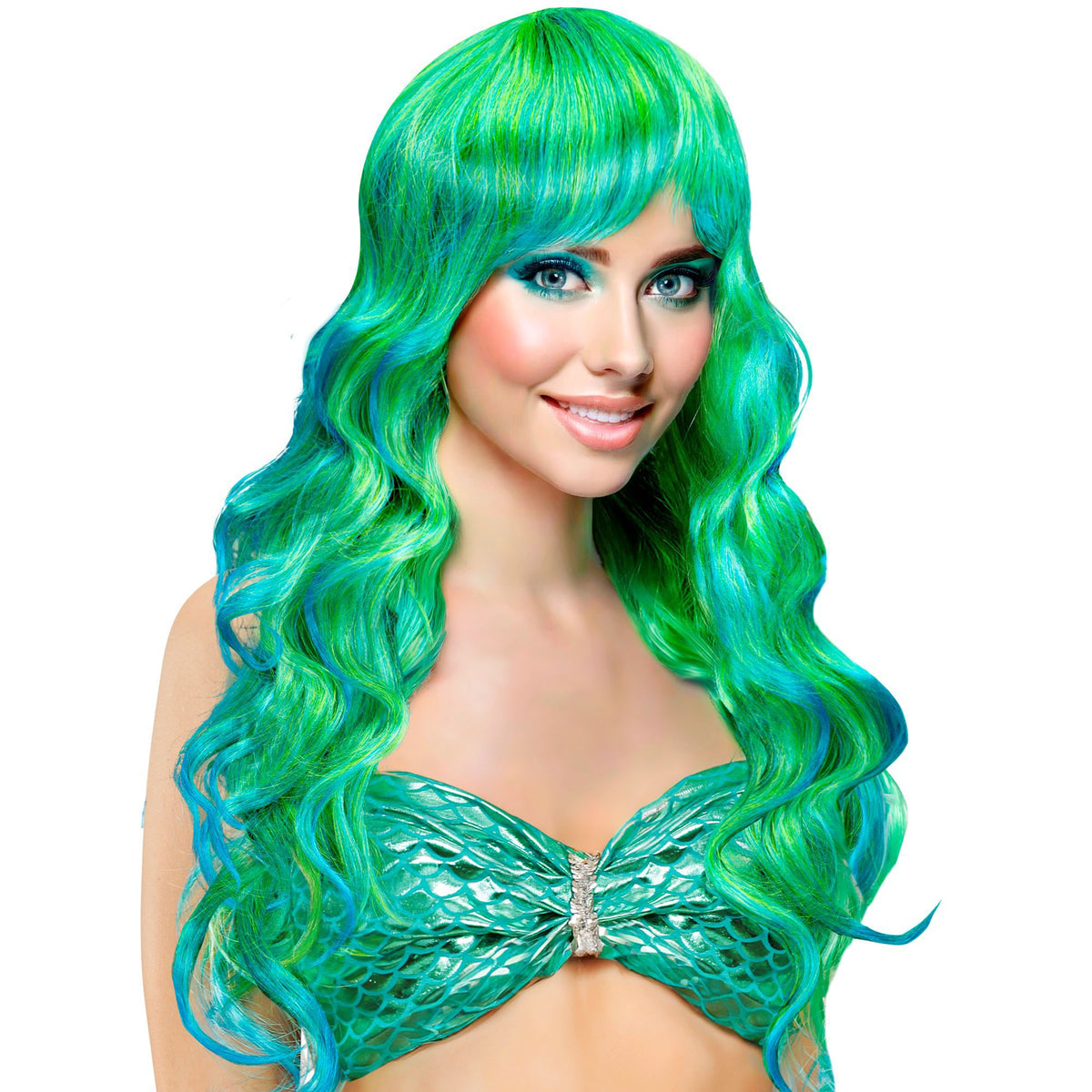 Peluca Sirena Verde – Ondulada para Disfraz de Sirena