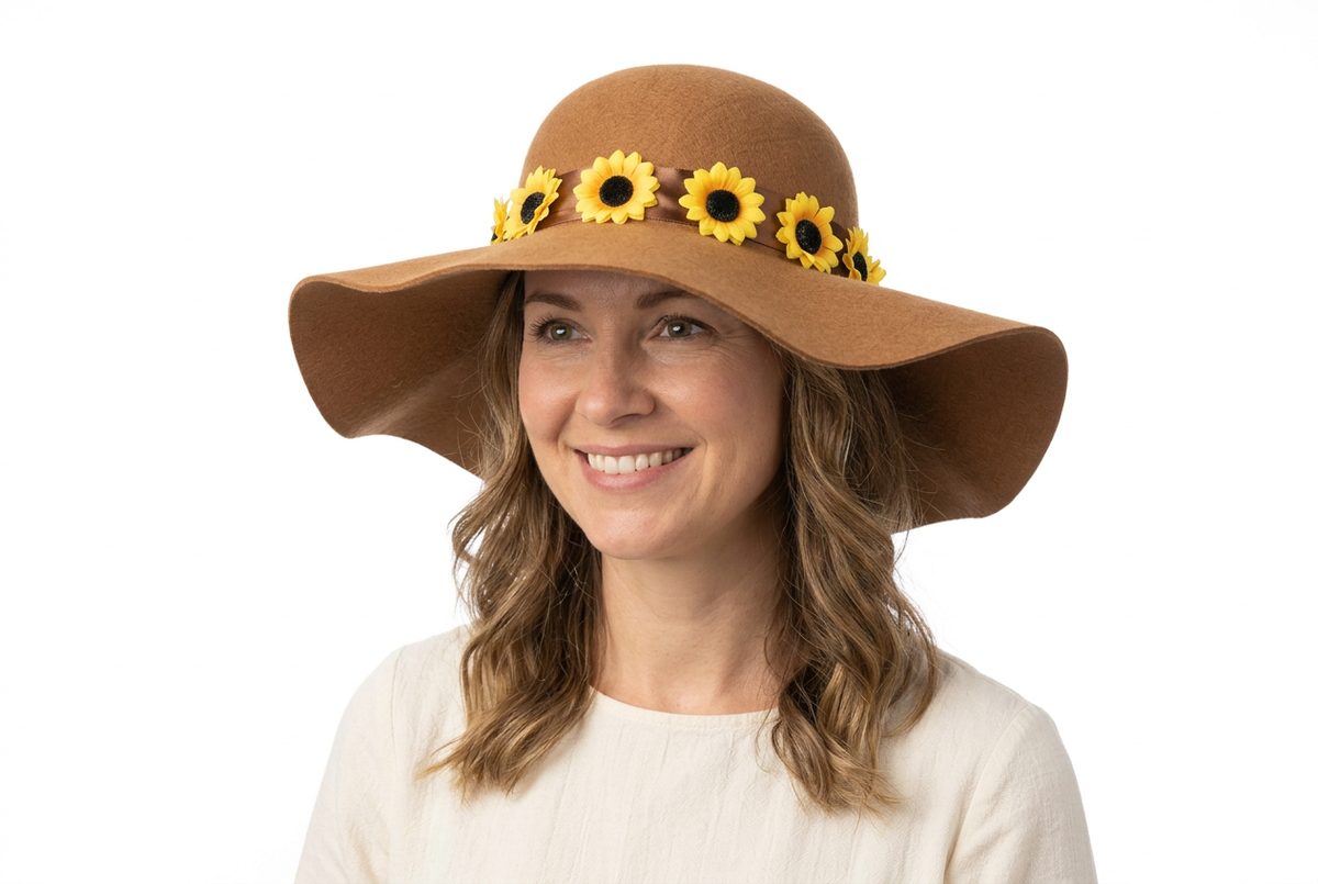 Sombrero Floppy Marrón con Girasoles