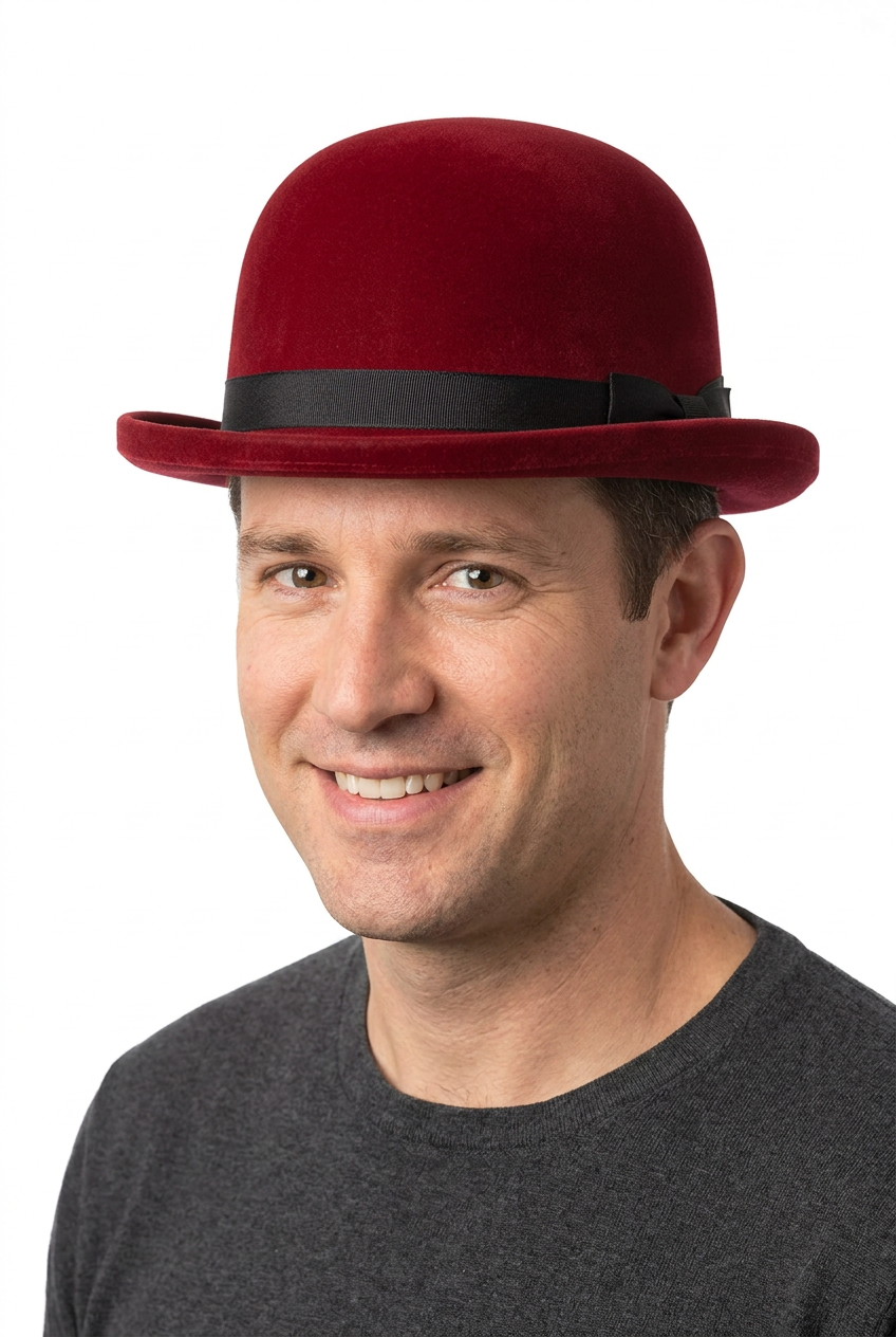 Flocked Red Bowler Hat