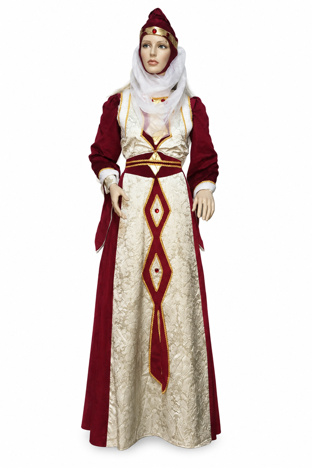 Vestido Reina Ginebra Medieval Marfil y Burdeos Adulto