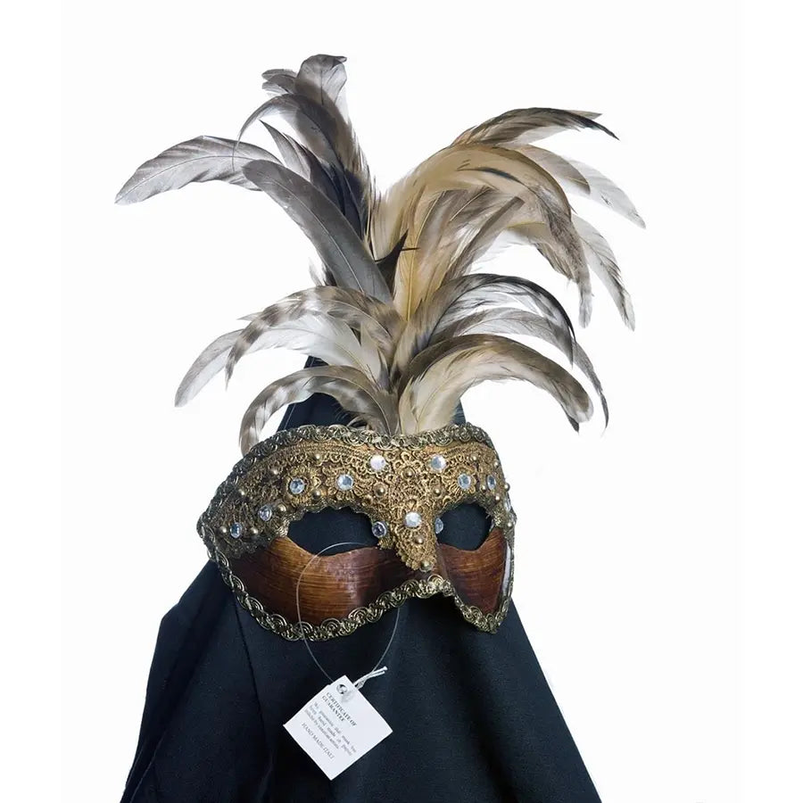 Venetian Mask Piume Brown – Papier-Mâché with Feathers
