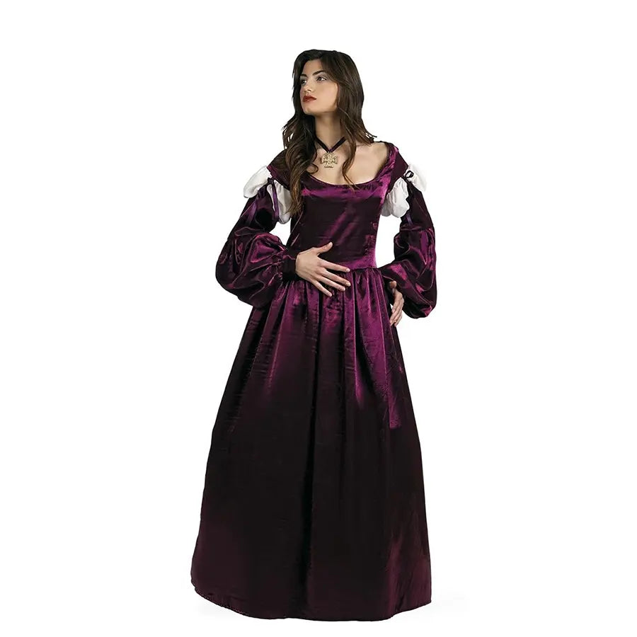 Vestido Dama Renacentista Burdeos Entallado Adulto
