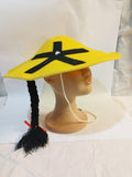 Sombrero Chino Amarillo con Trenza – Complemento Disfraz Oriental
