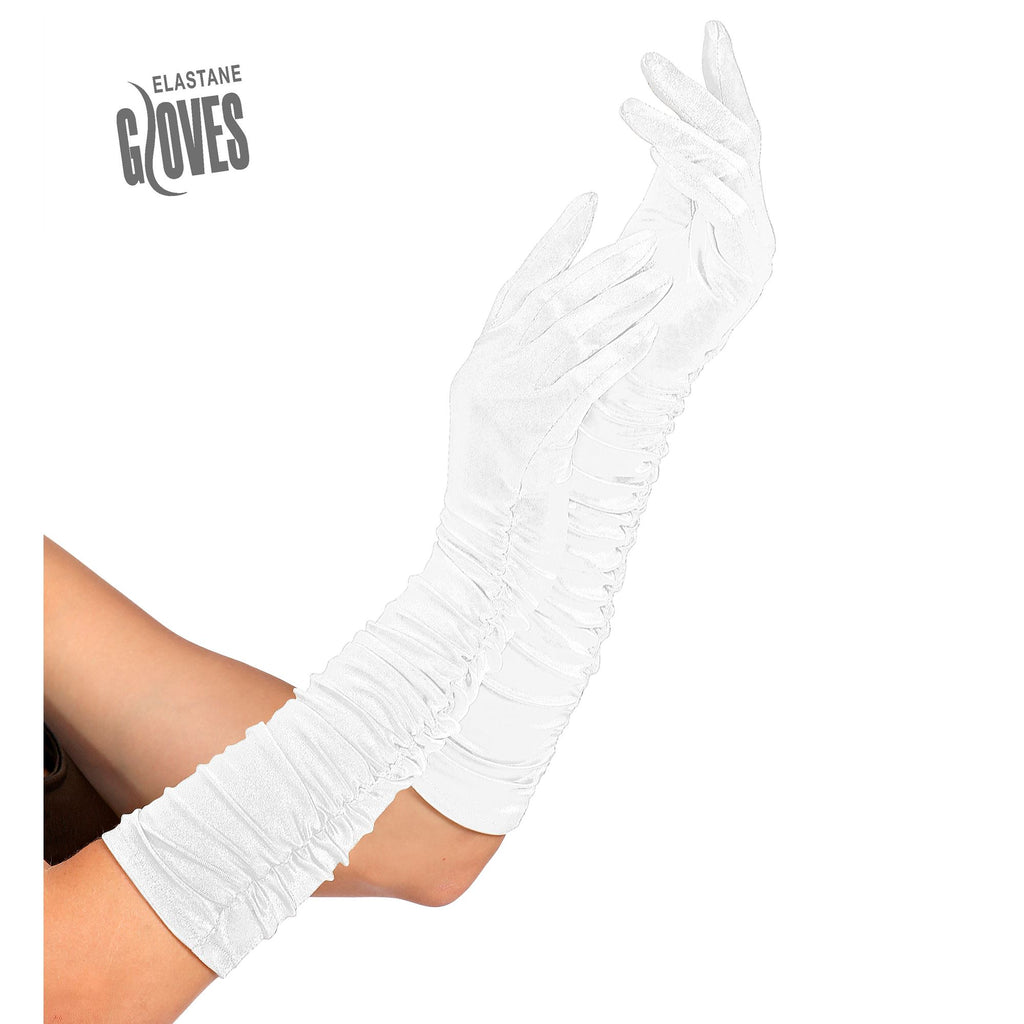 Guantes Largos Drapeados de Elastano Blanco