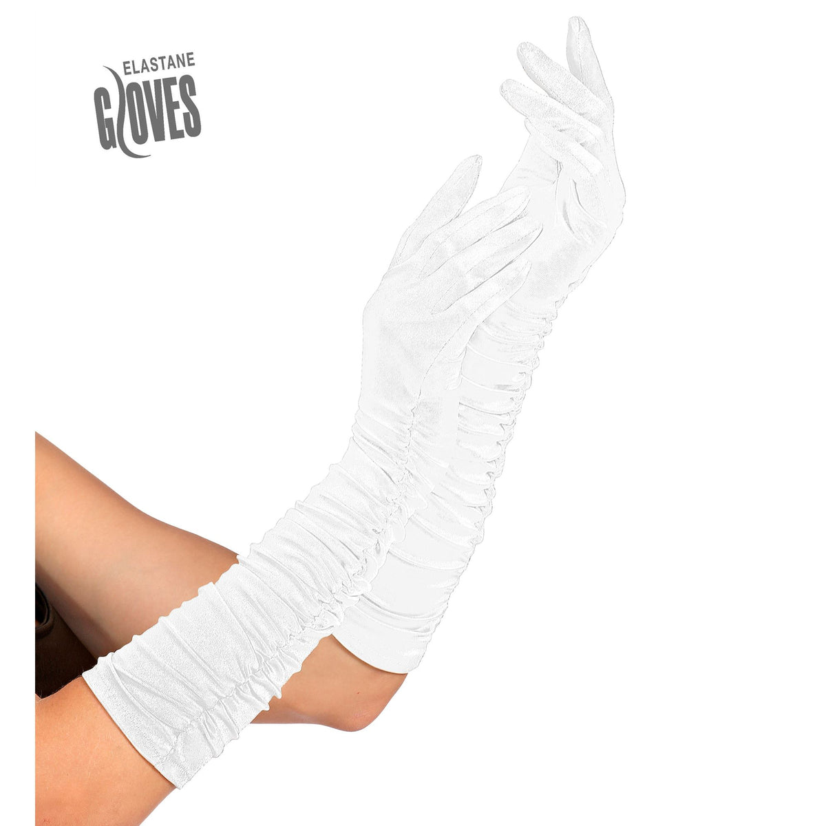 Guantes Largos Drapeados de Elastano Blanco