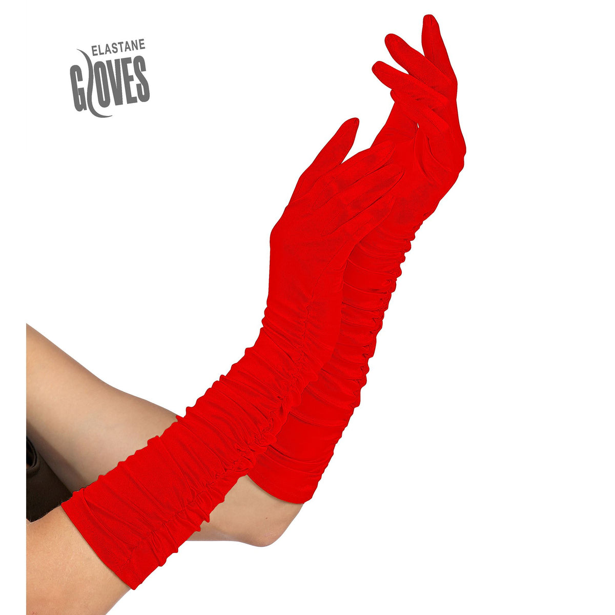 Guantes Largos Drapeados de Elastano Rojo