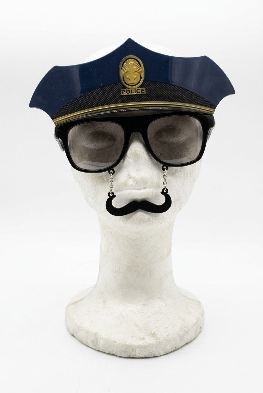 Gafas de Policía con Gorra y Bigote Colgante para Disfraz