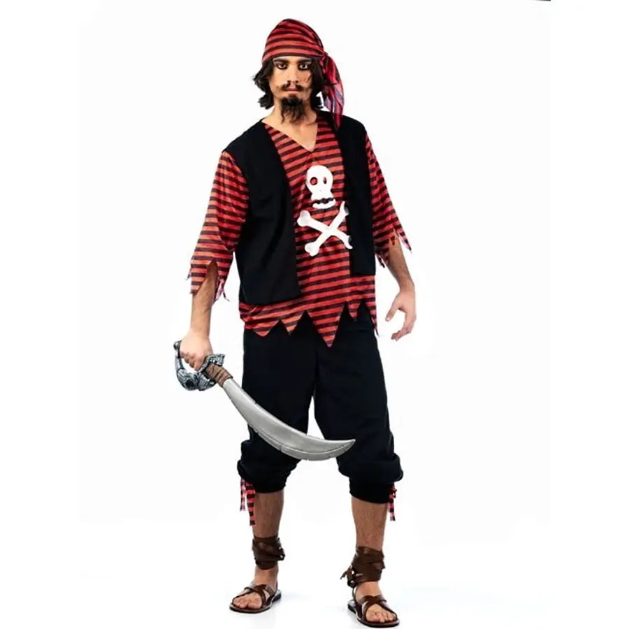 Disfraz Pirata Calavera Rayas Adulto – Traje De Pirata Clásico