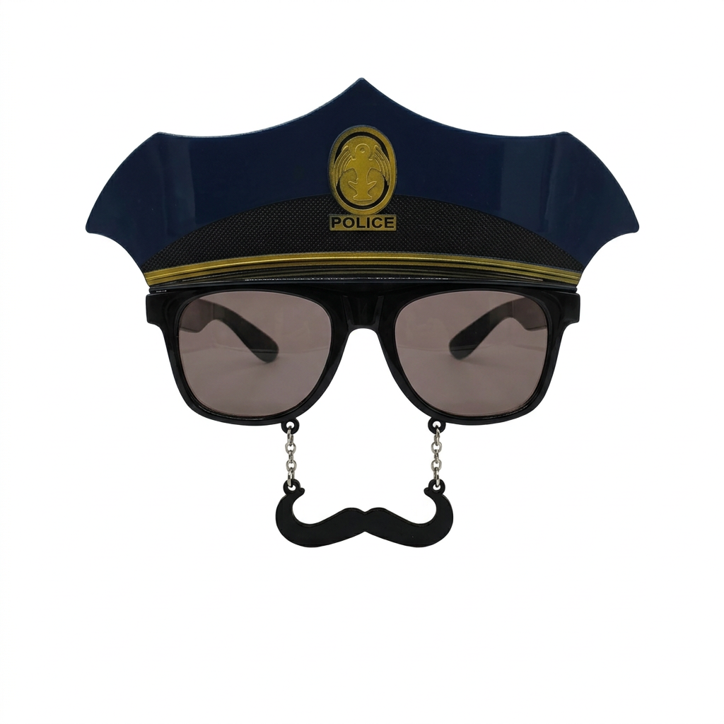 Gafas de Policía con Gorra y Bigote Colgante para Disfraz