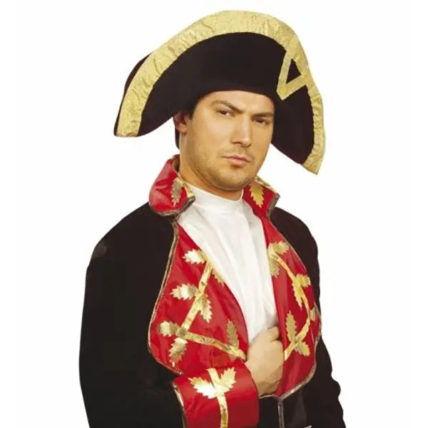 Sombrero Tricornio Pirata con Ribete Dorado