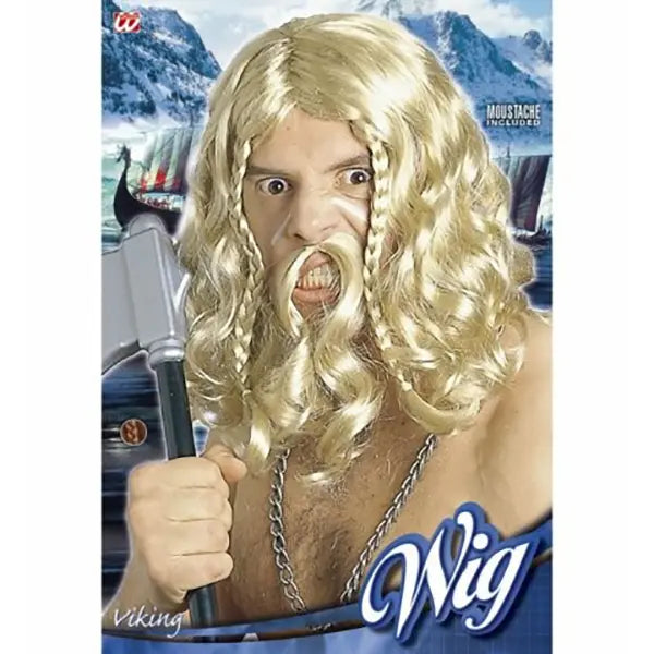 Peluca Vikingo Rubia Con Bigote