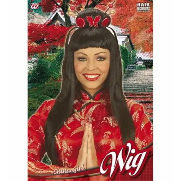 Peluca China Mujer – Cabello Liso Negro Estilo Oriental