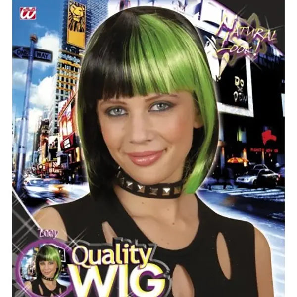 Peluca Morena Mechones Verdes