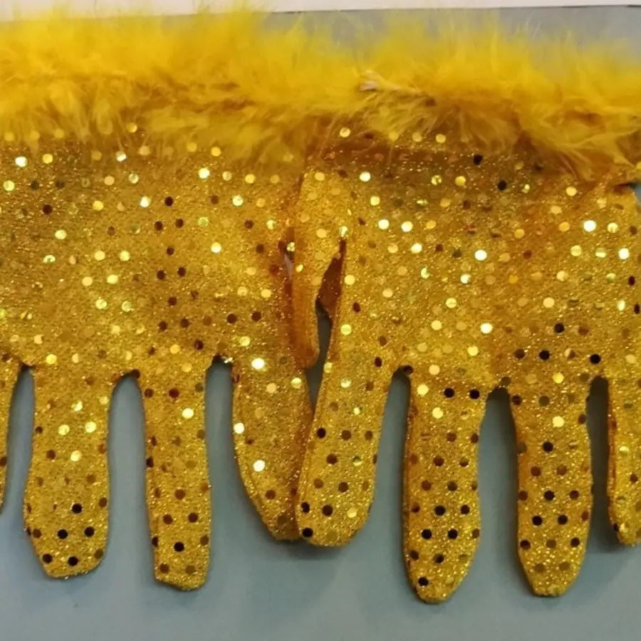 Guantes con Lentejuelas y Plumas
