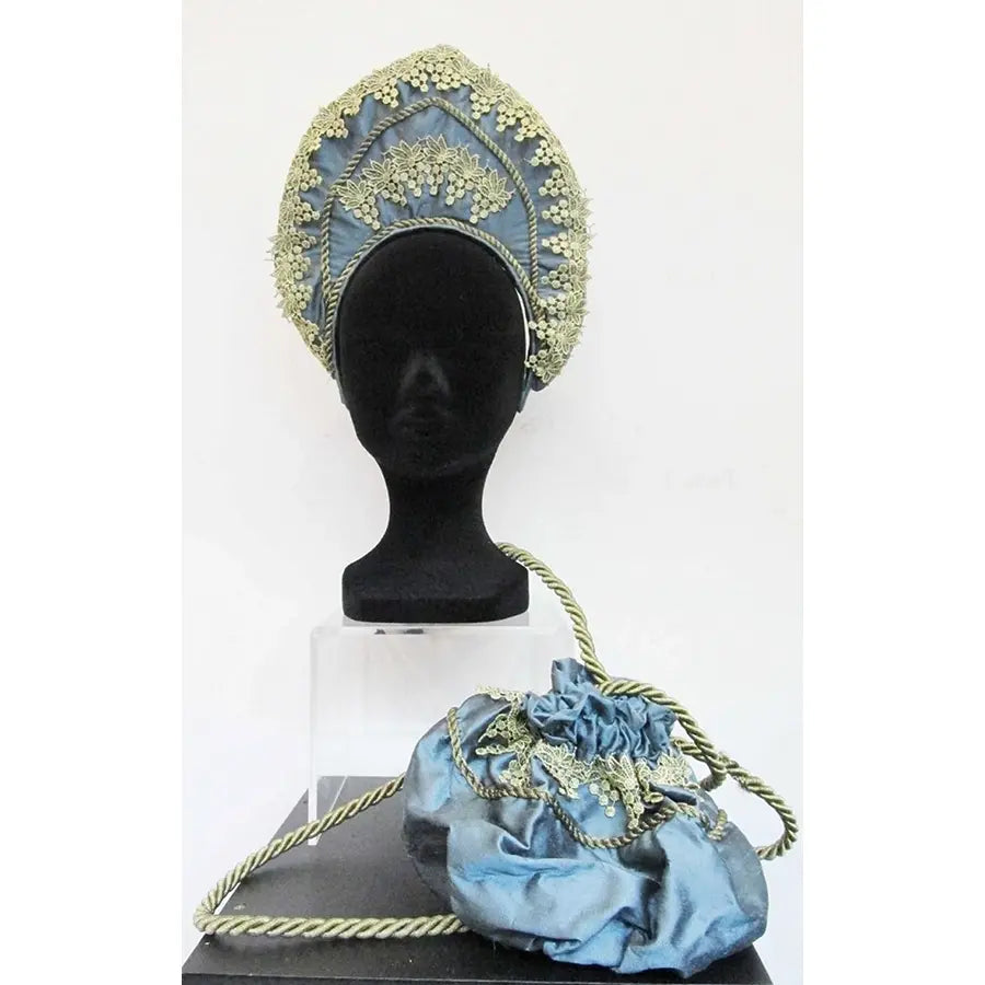 Conjunto Tocado Y Bolso Azul