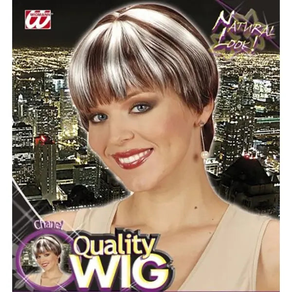 Peluca Castaña con Mechas Rubias – Accesorio de Disfraz