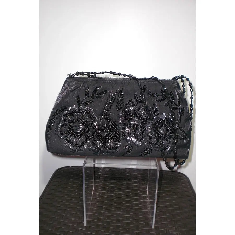 Bolso Negro Flor Pedreria
