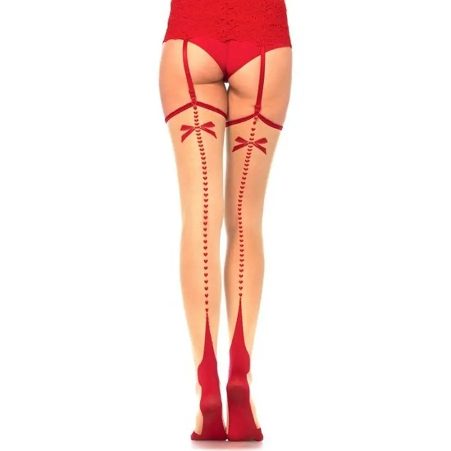 Medias Fantasía Con Tacón Cubano Nude - Rojo T.U.