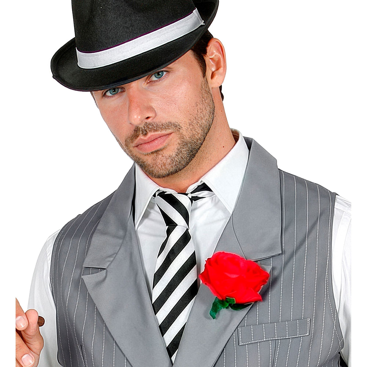 Corbata Blanca con Rayas Negras de Raso