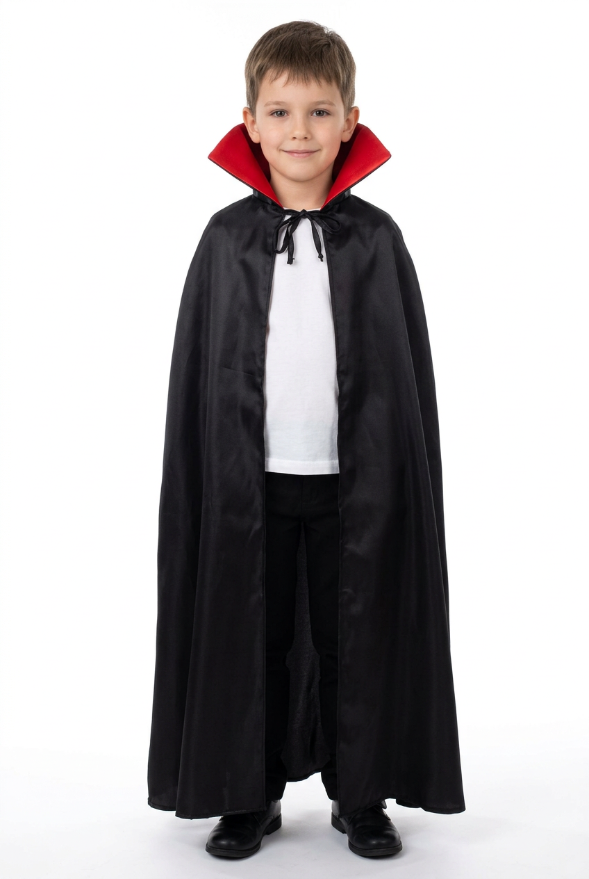Capa de Terror Infantil – Negra con Cuello Rojo