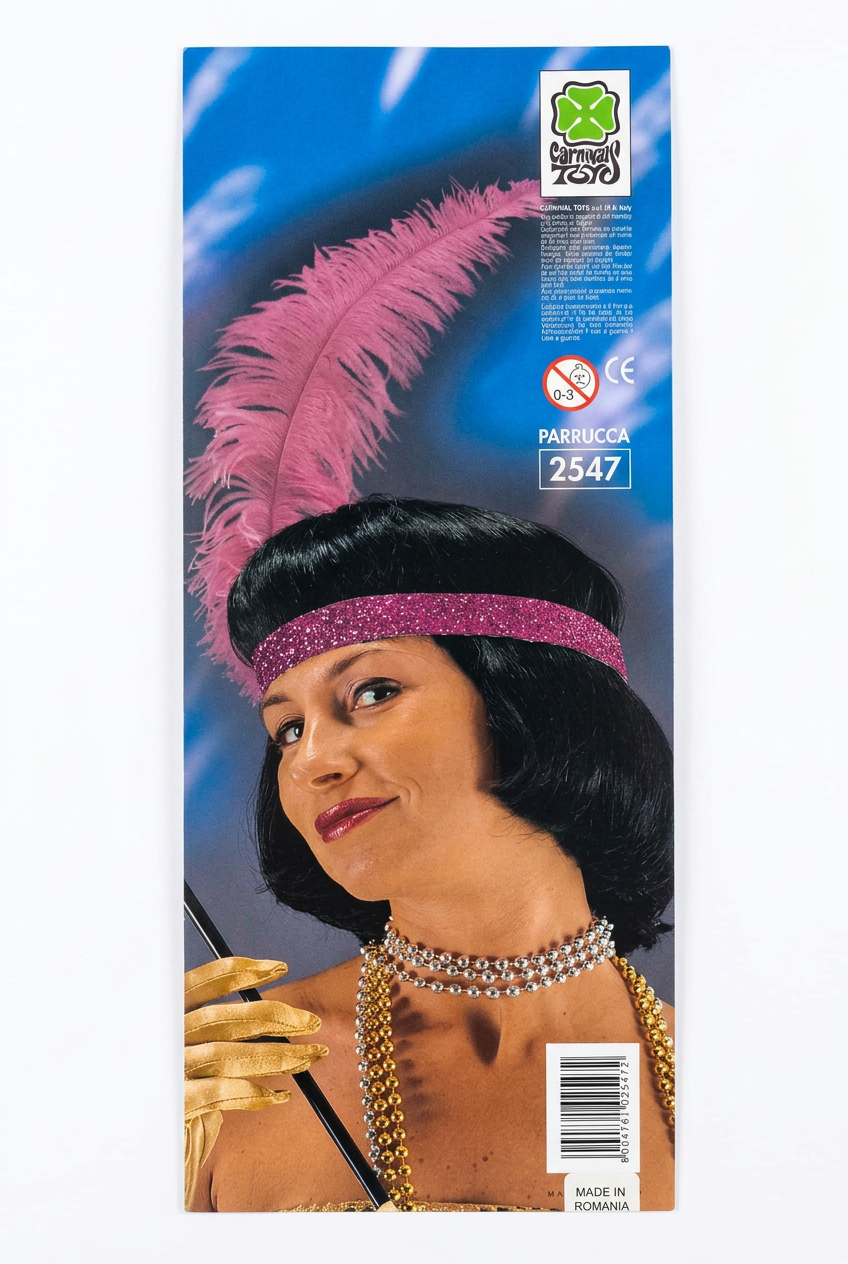 Peluca Charleston Negra con Diadema y Pluma – Carnival Toys