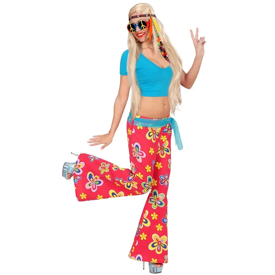 Disfraz Pantalon Rojo Acampanado Con Flores
