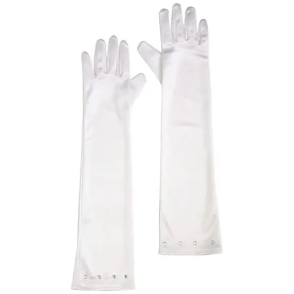 White Satin Gloves With Rhinestones