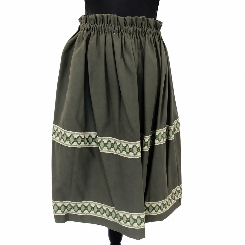 Handmade Green Medieval Skirt with Embroidery