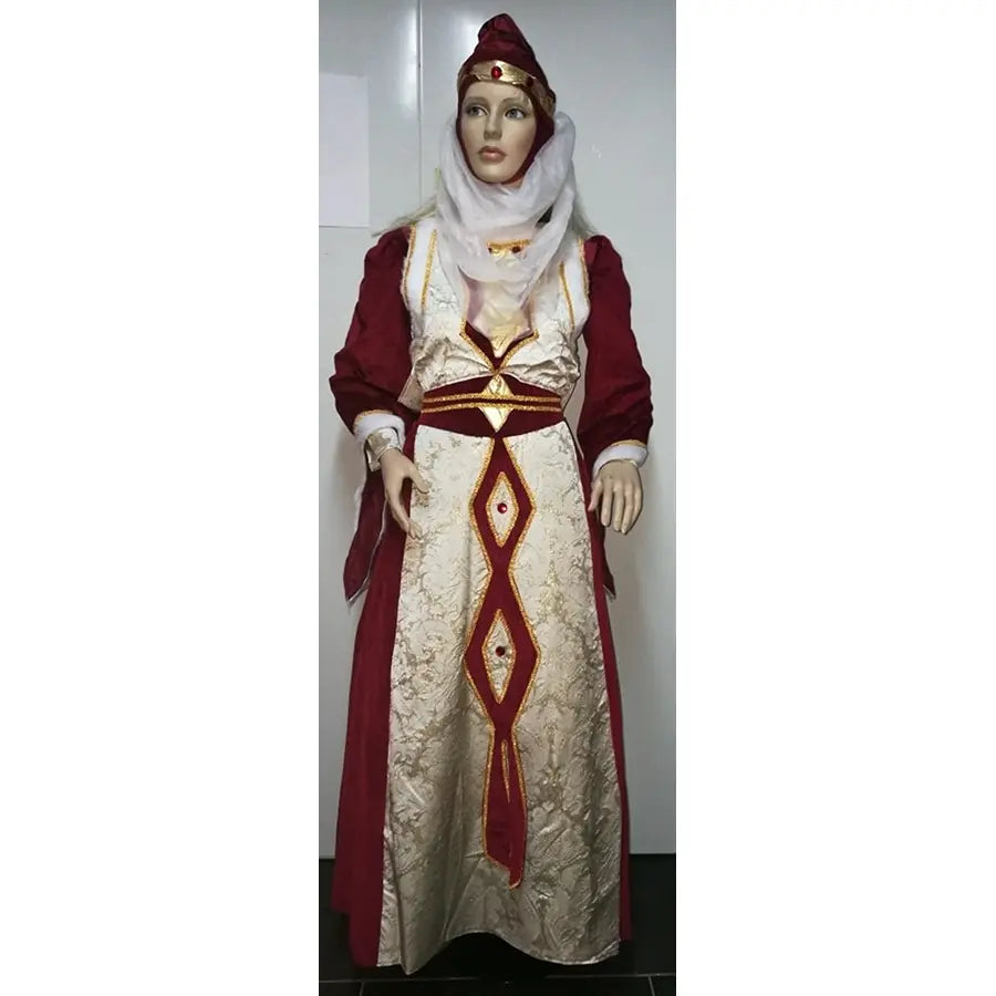 Vestido Reina Ginebra Medieval Marfil y Burdeos Adulto
