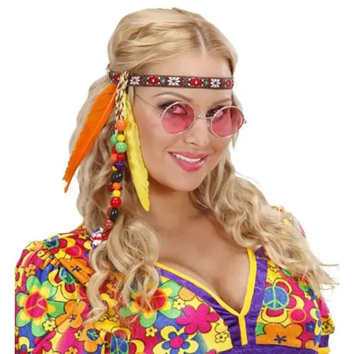Cinta Hippie Con Perlas Y Plumas