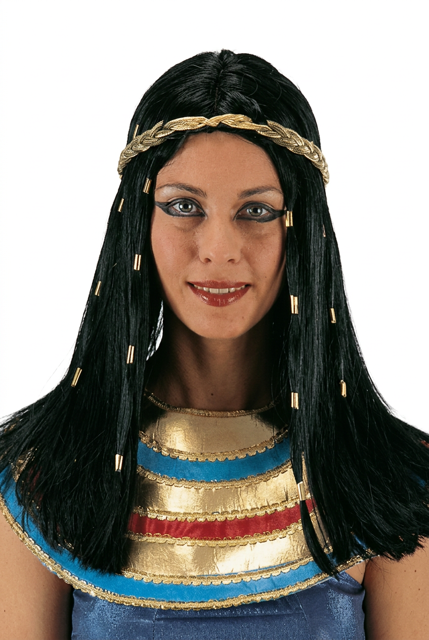 Peluca Egipcia Cleopatra con Diadema Dorada
