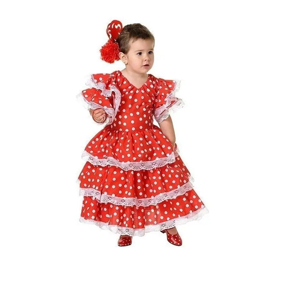 Traje de Sevillana Infantil Rojo con Lunares