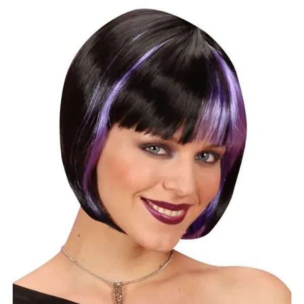 Zoey Black Wig with Violet Streaks