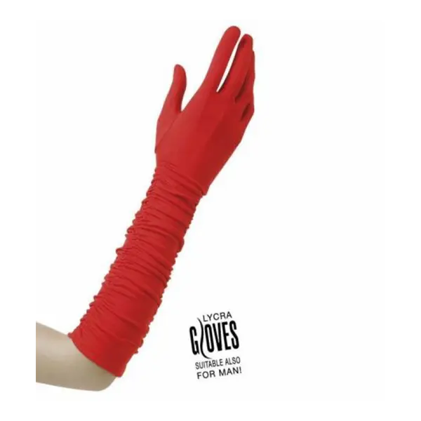 Guantes Largos Drapeados de Elastano Rojo