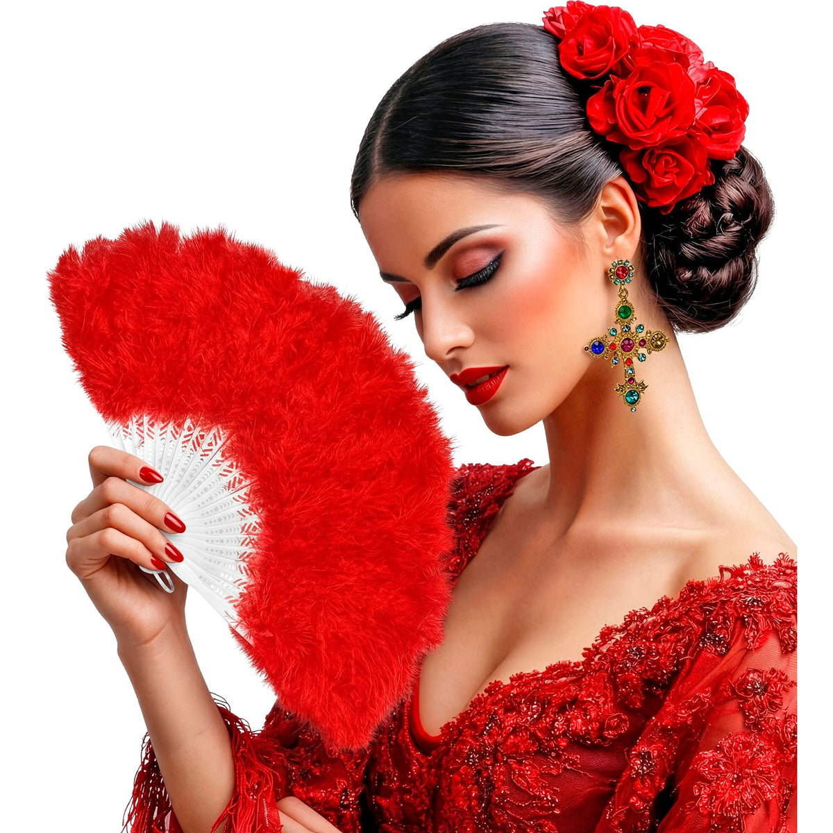 Abanico Rojo Plumas