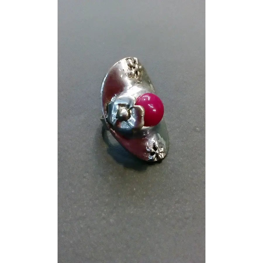 Anillo Plateado Piedra Fucsia