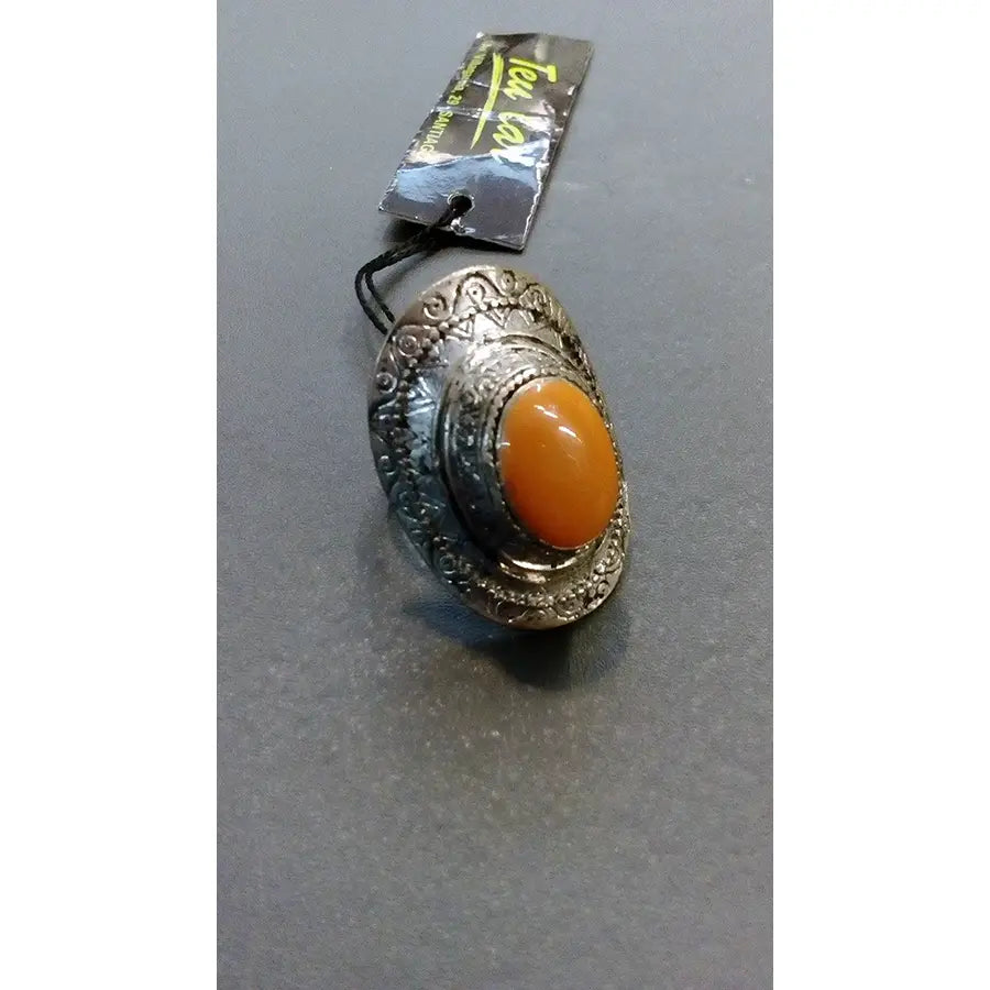 Anillo Plateado Piedra Naranja