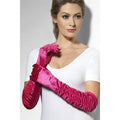 Guantes Largos Drapeados de Raso Rosa