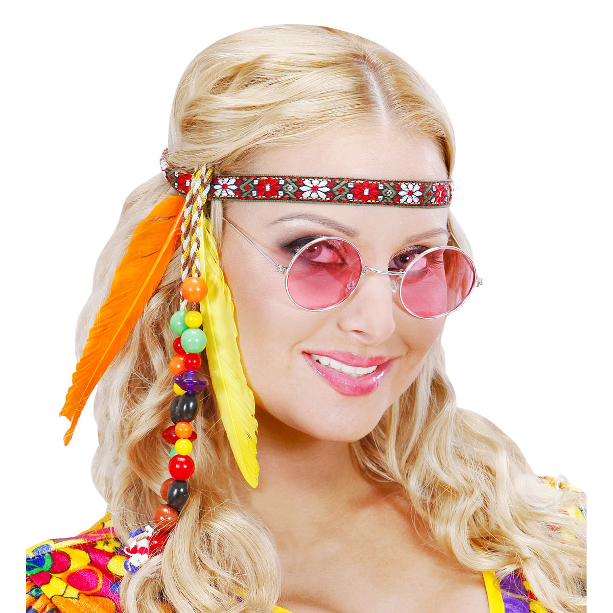 Cinta Hippie Con Perlas Y Plumas