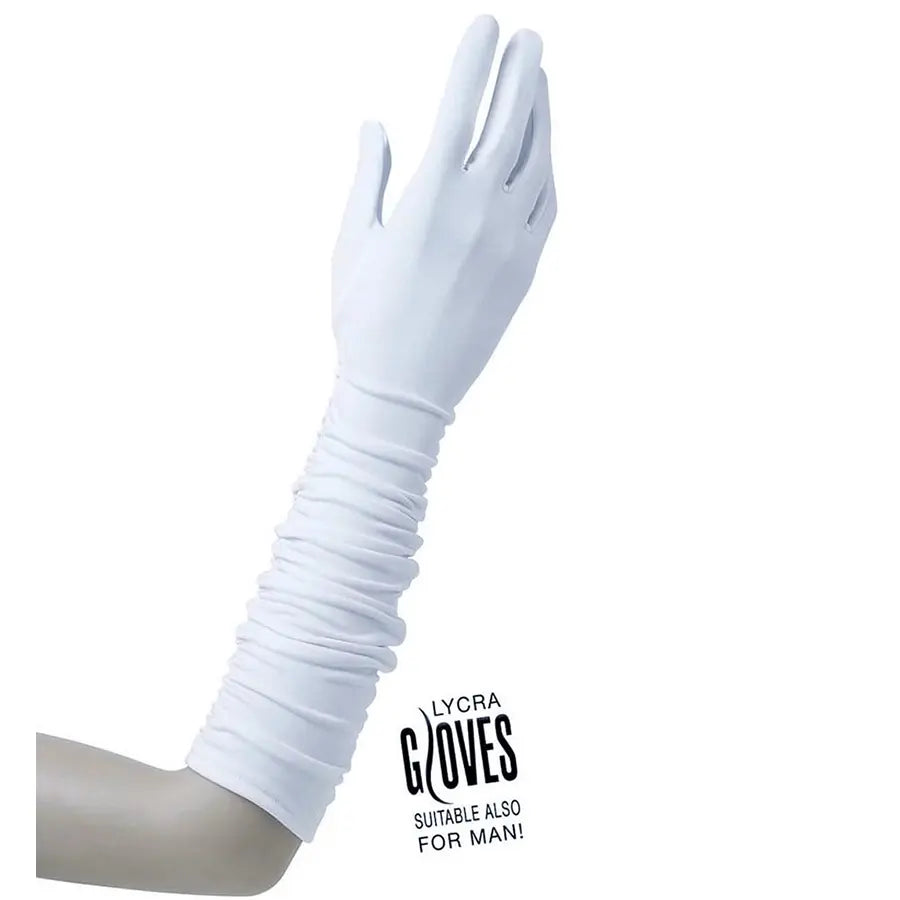 Guantes Largos Drapeados de Elastano Blanco