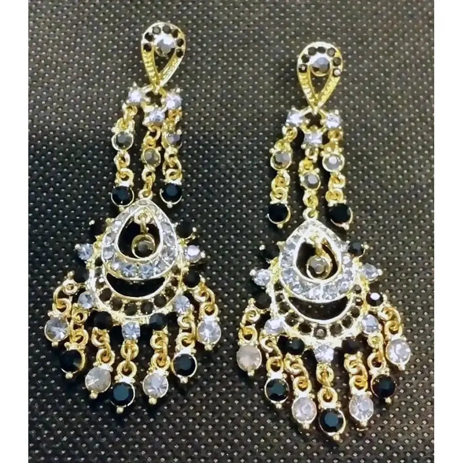 Pendientes Dorados con Brillantitos Negro y Gris