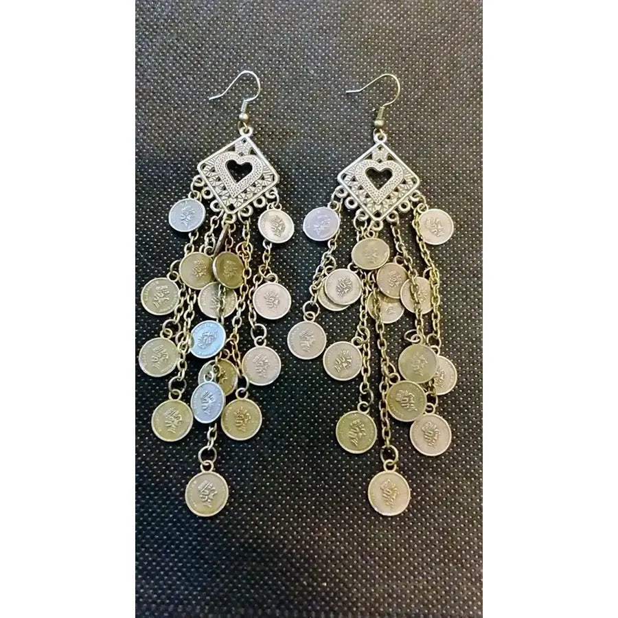 Pendientes Dorados Corazon Con Monedas