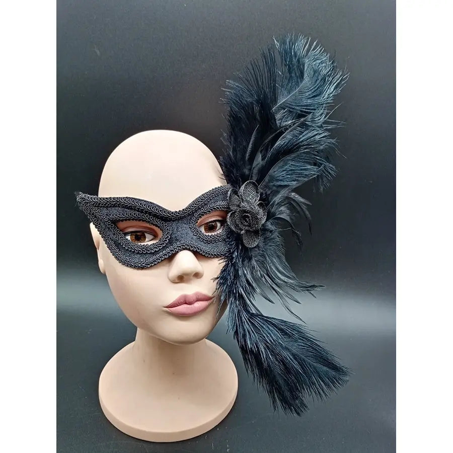 Antifaces Negro Plumas Laterales