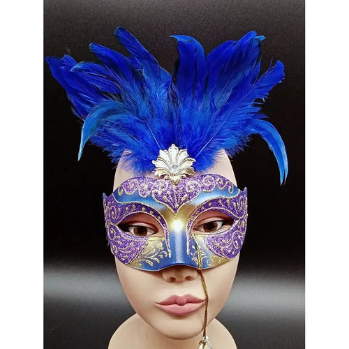 Antifaces Veneciano Plumas Azul