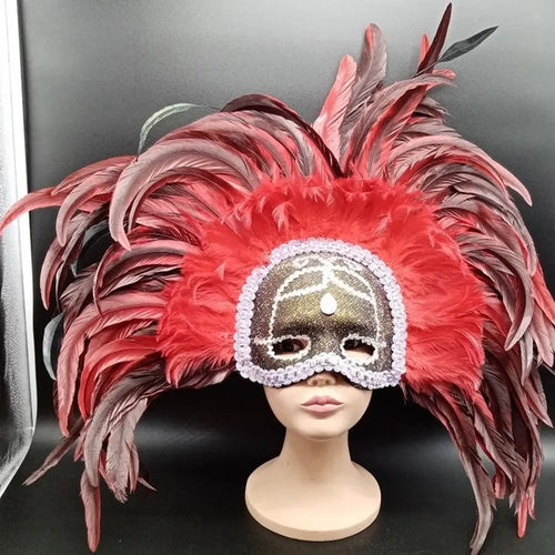 Antifaces Veneciano Plumas Rojas