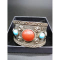 Silver Bracelet Red/Blue Stone