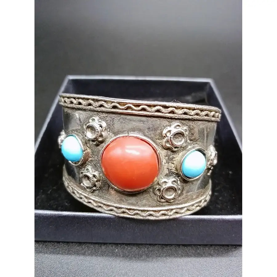 Pulsera Plateada Piedra Roja/Azul