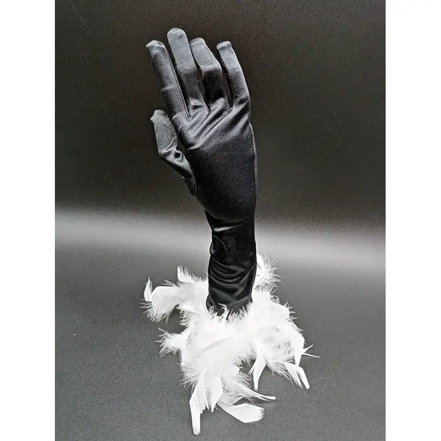Black Velvet Gloves With White Feathers